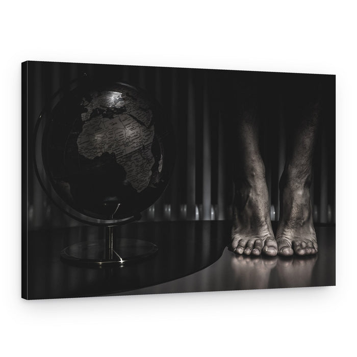 Bare Feet Dark Globe – Canvas Print