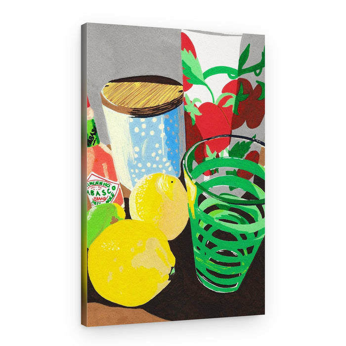 Lemons Green Glass Still Life – Canvas Print