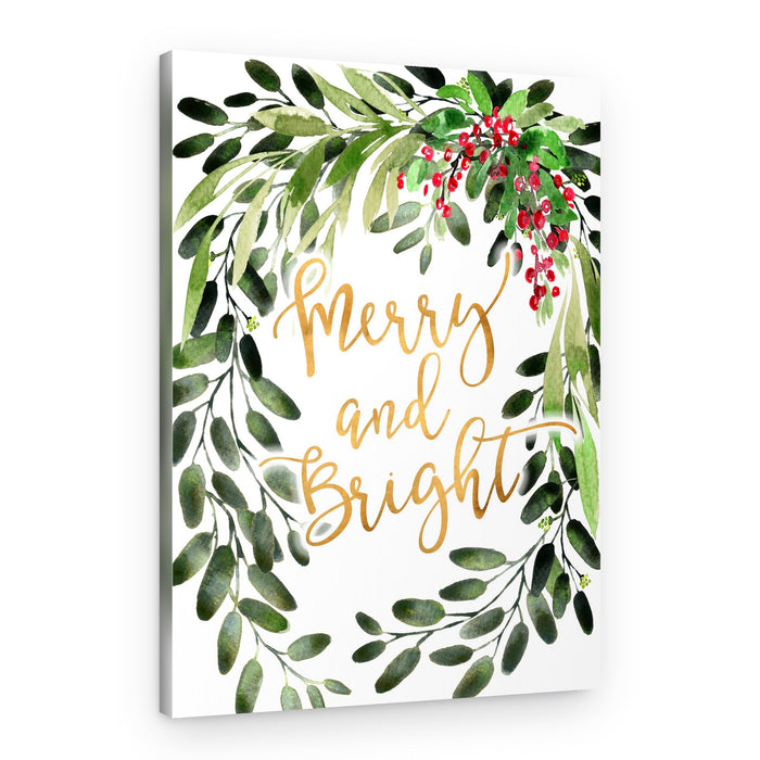 Golden Merry Bright Wreath – Canvas Print