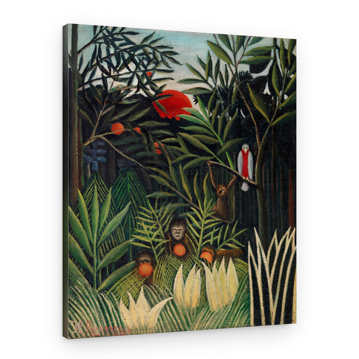 Monkeys And Parrot In The Virgin Forest – Canvas Print