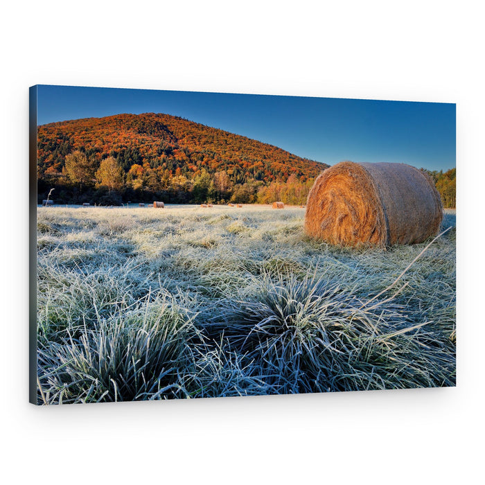 Autumn Frosty Hay Bale – Canvas Print