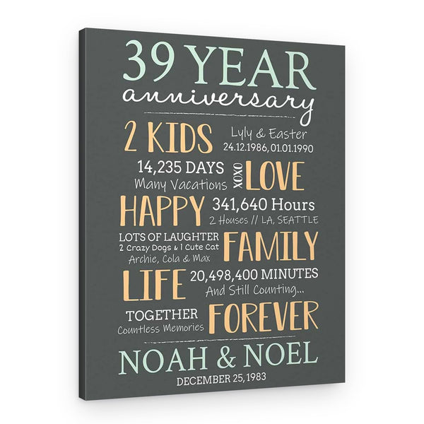 39-Year Milestone Anniversary Custom Canvas Print