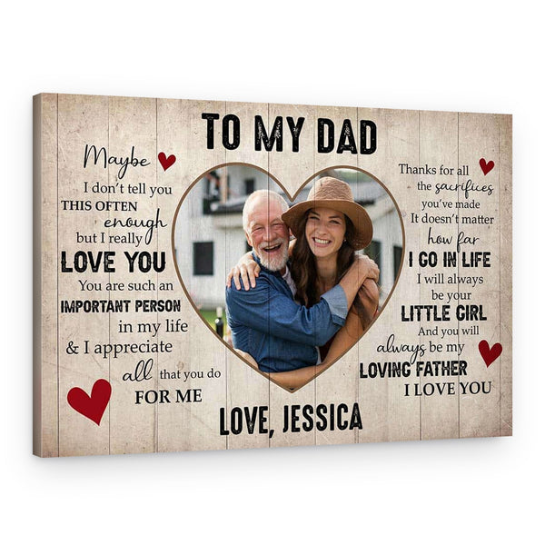 Custom To My Dad Photo Canvas from Daughter
