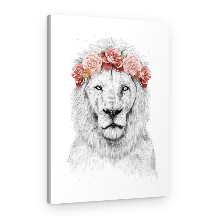 Regal Lion Floral Crown – Canvas Print