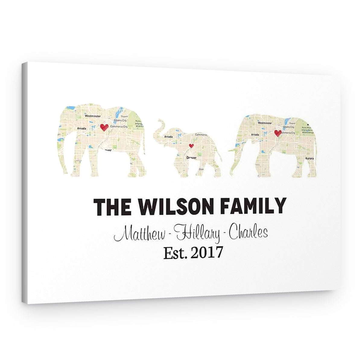 Personalized Elephant Family Print – Retro Map Canvas Print – Canvas Print – 1 Kid