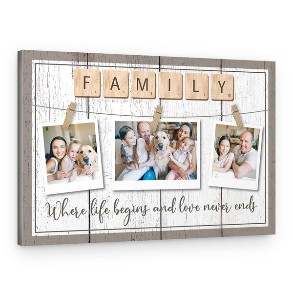 Family Where Life Begins and Love Never Ends Custom Photo Canvas