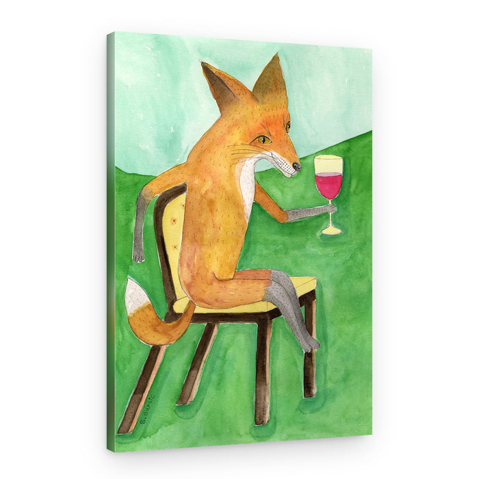 Whimsical Fox With Wine – Canvas Print