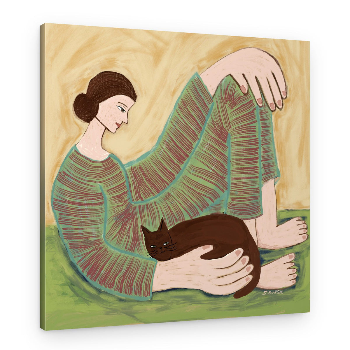 Woman Cuddling Cat – Canvas Print