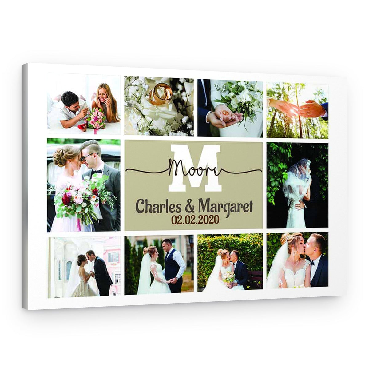 Custom Wedding Monogram Photo Collage Canvas Print – Canvas Print – Design A
