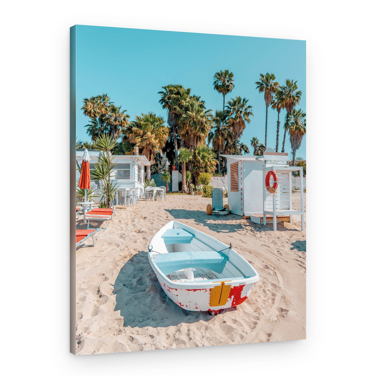 Beach Boat Under Palms – Canvas Print
