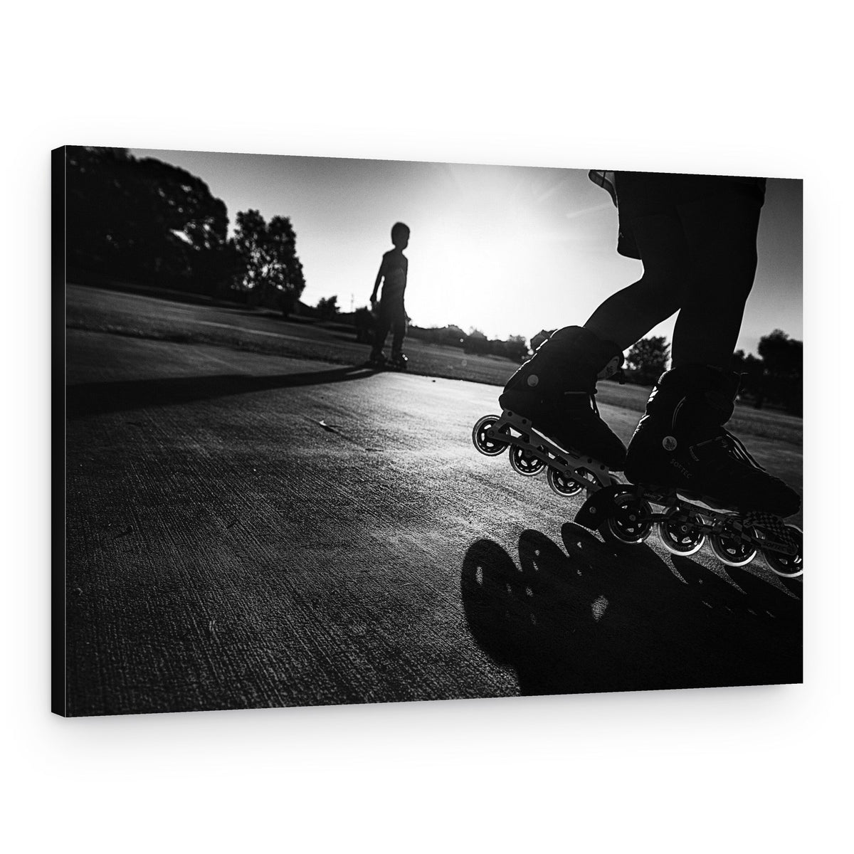 Kids Rollerblading at Sunset – Canvas Print