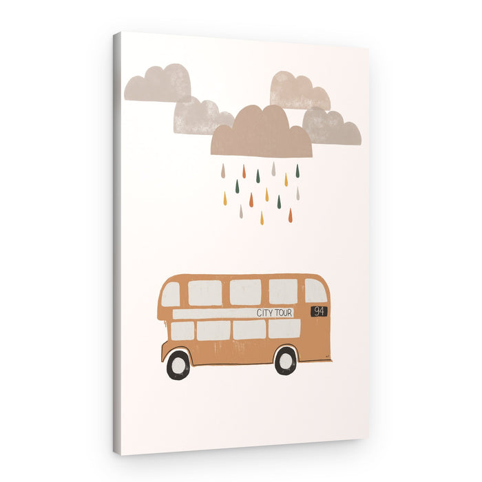 Rainy City Tour Bus – Canvas Print