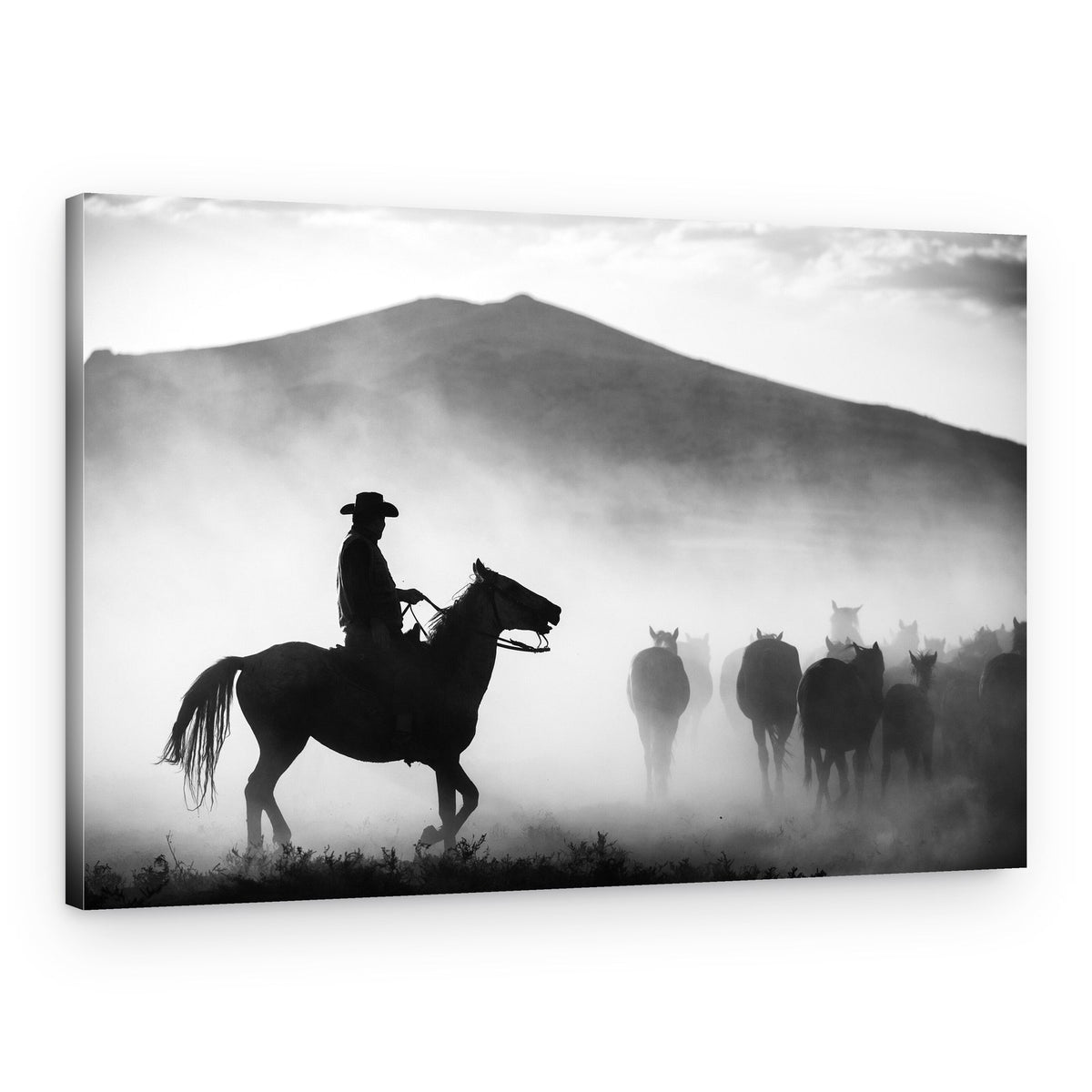 Cowboy Herding Horses – Canvas Print