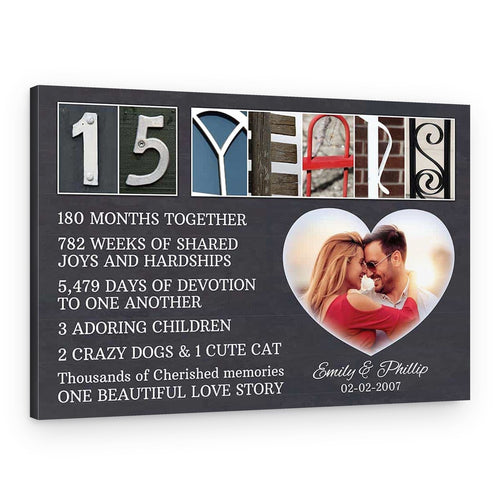15 Years Anniversary Canvas – Milestone and Letter Art Counting – Canvas Print