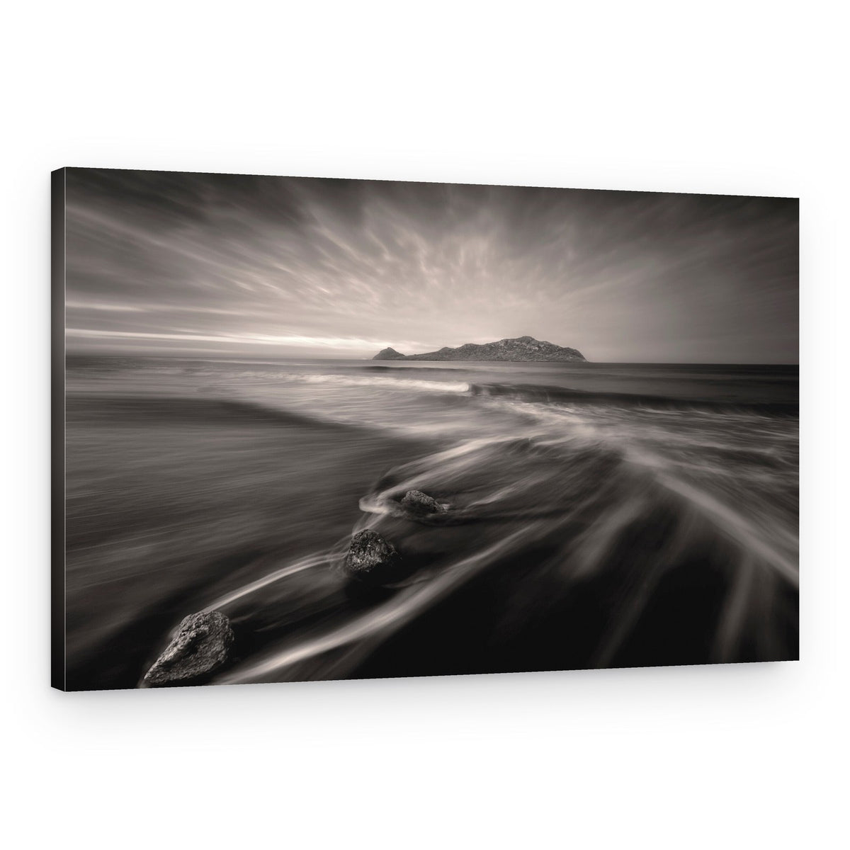 Dramatic Black White Beach – Canvas Print