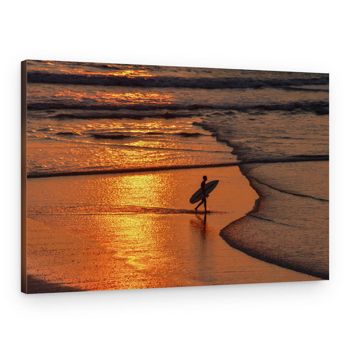 Surfer's Golden Walk – Canvas Print