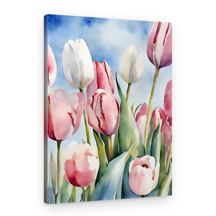 Watercolor Spring Tulips – Canvas Print
