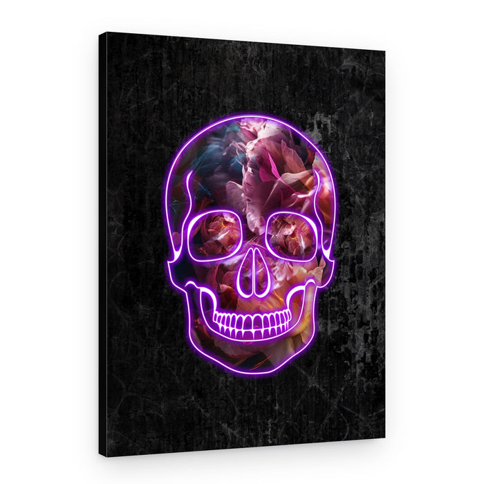 Neon Floral Skull – Canvas Print
