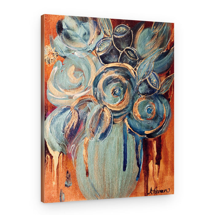 Golden Teal Bouquet – Canvas Print