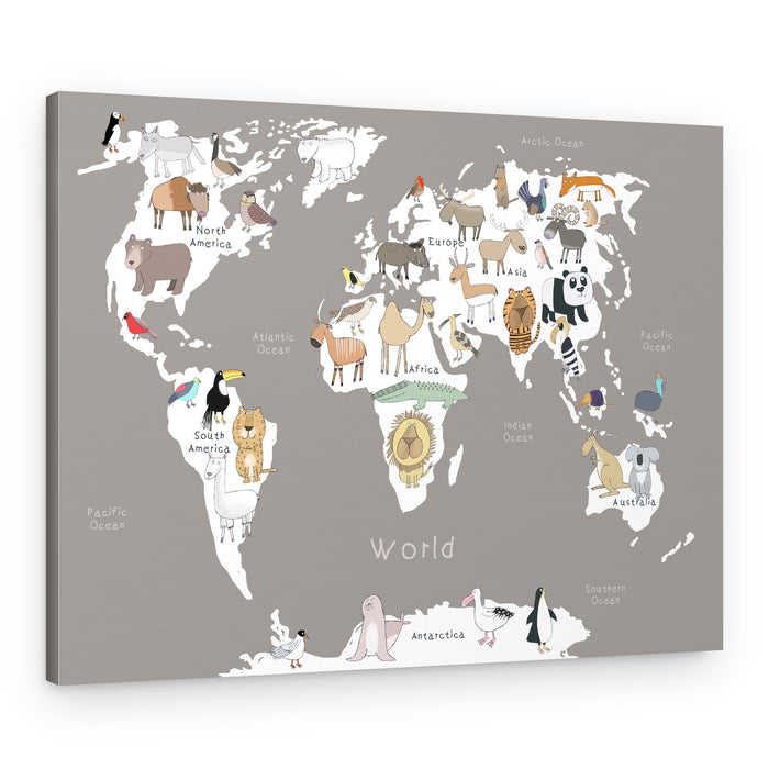 Kids Animal World Map – Canvas Print