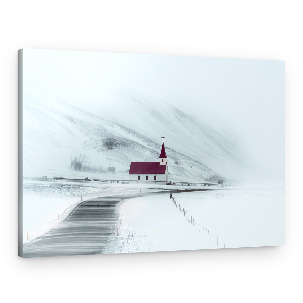 Red Roof Winter Church – Canvas Print