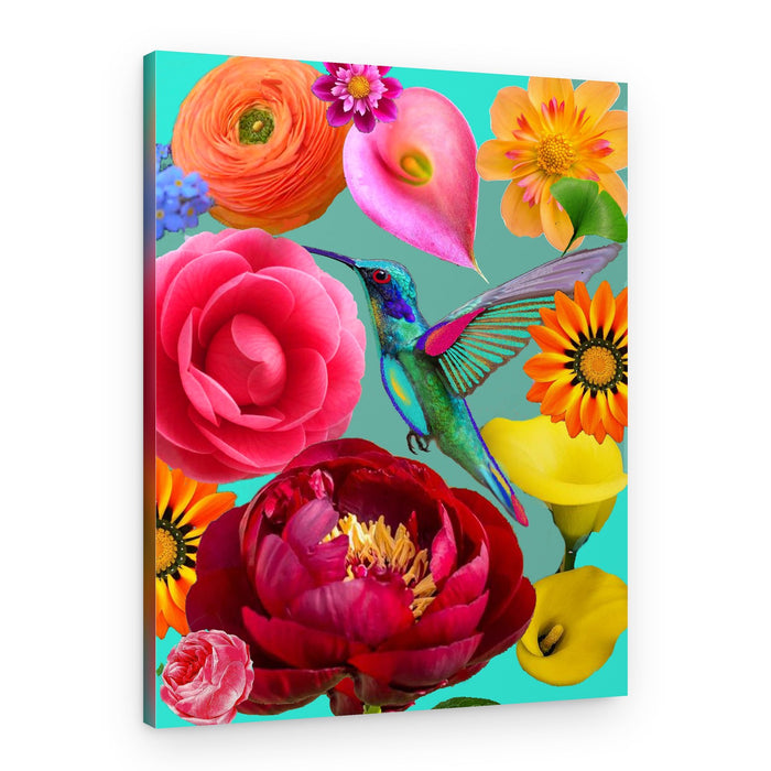 Vibrant Flowers Hummingbird – Canvas Print