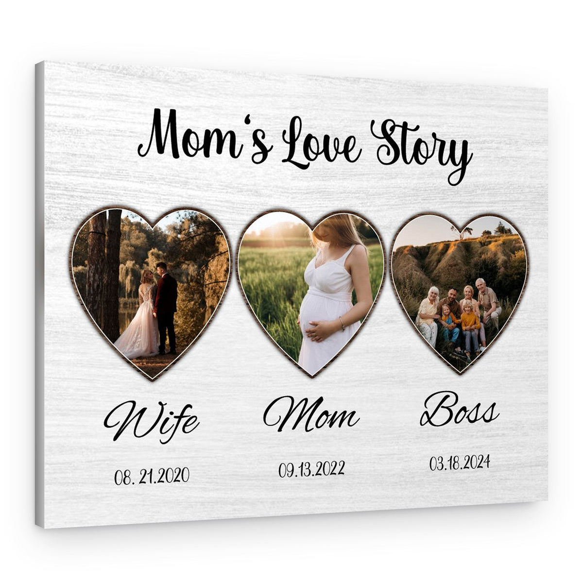 Wife Mom Boss Custom Heart Photo Canvas Print – Canvas Print