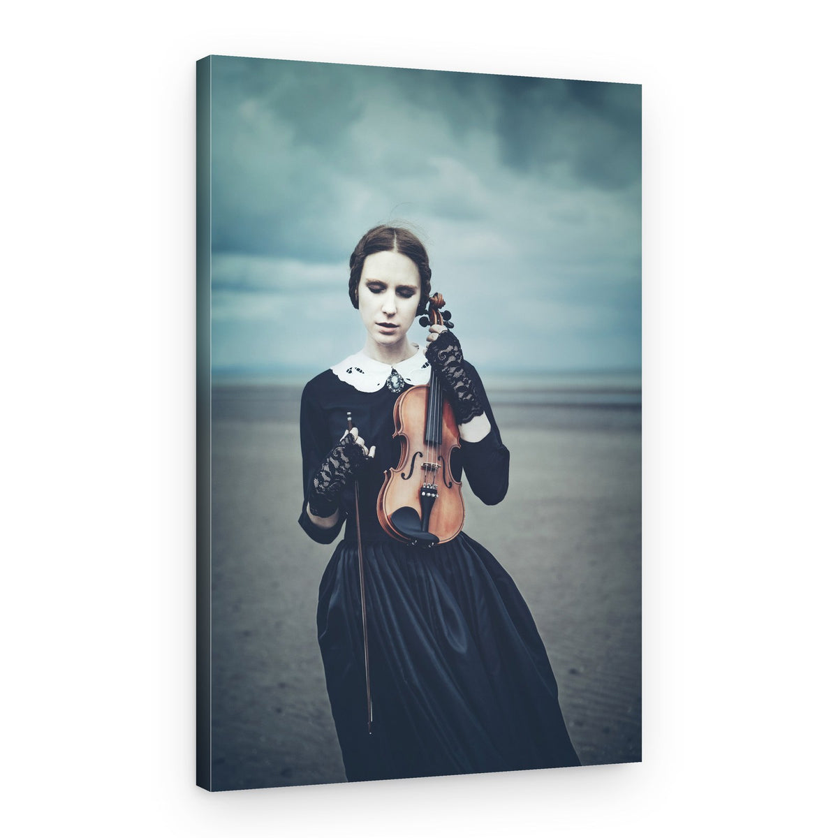 Pensive Violinist on Shore – Canvas Print
