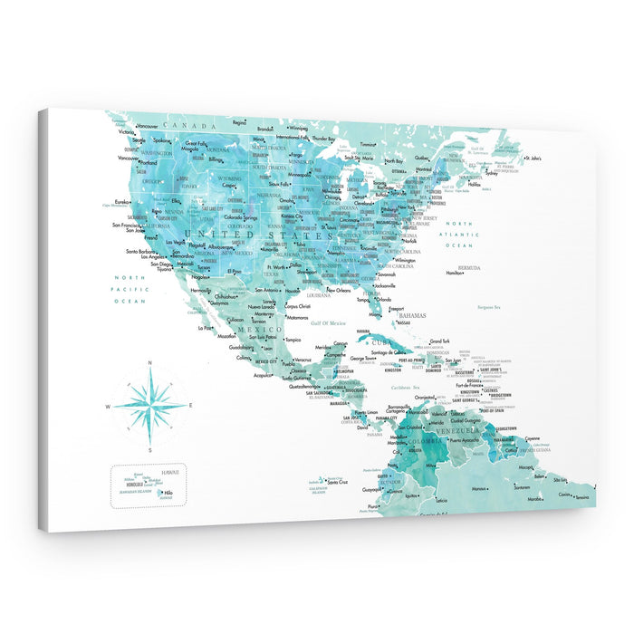 Watercolor Americas Map – Canvas Print
