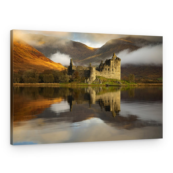 Misty Scottish Castle Reflection – Canvas Print