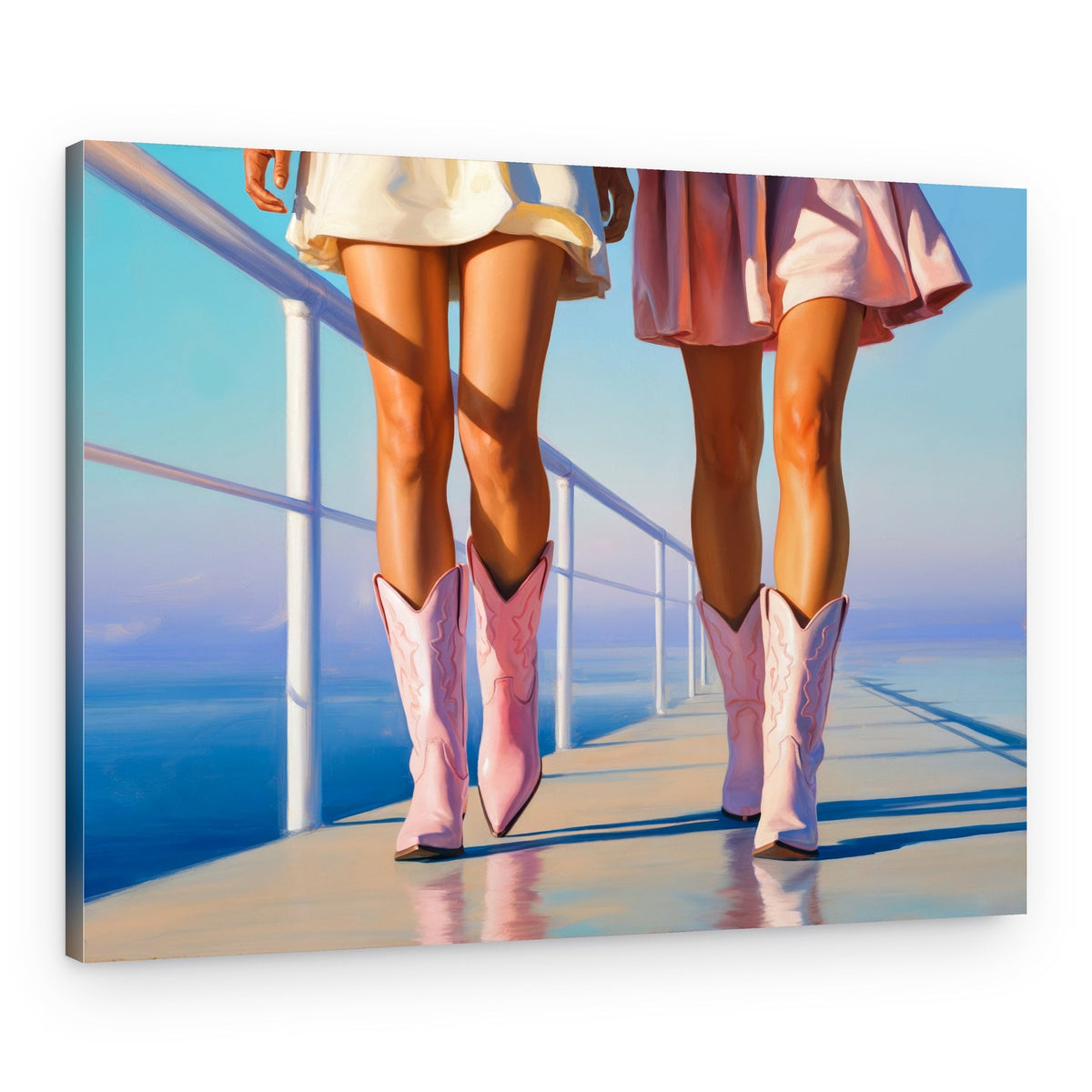 Pink Boots Ocean Stroll – Canvas Print