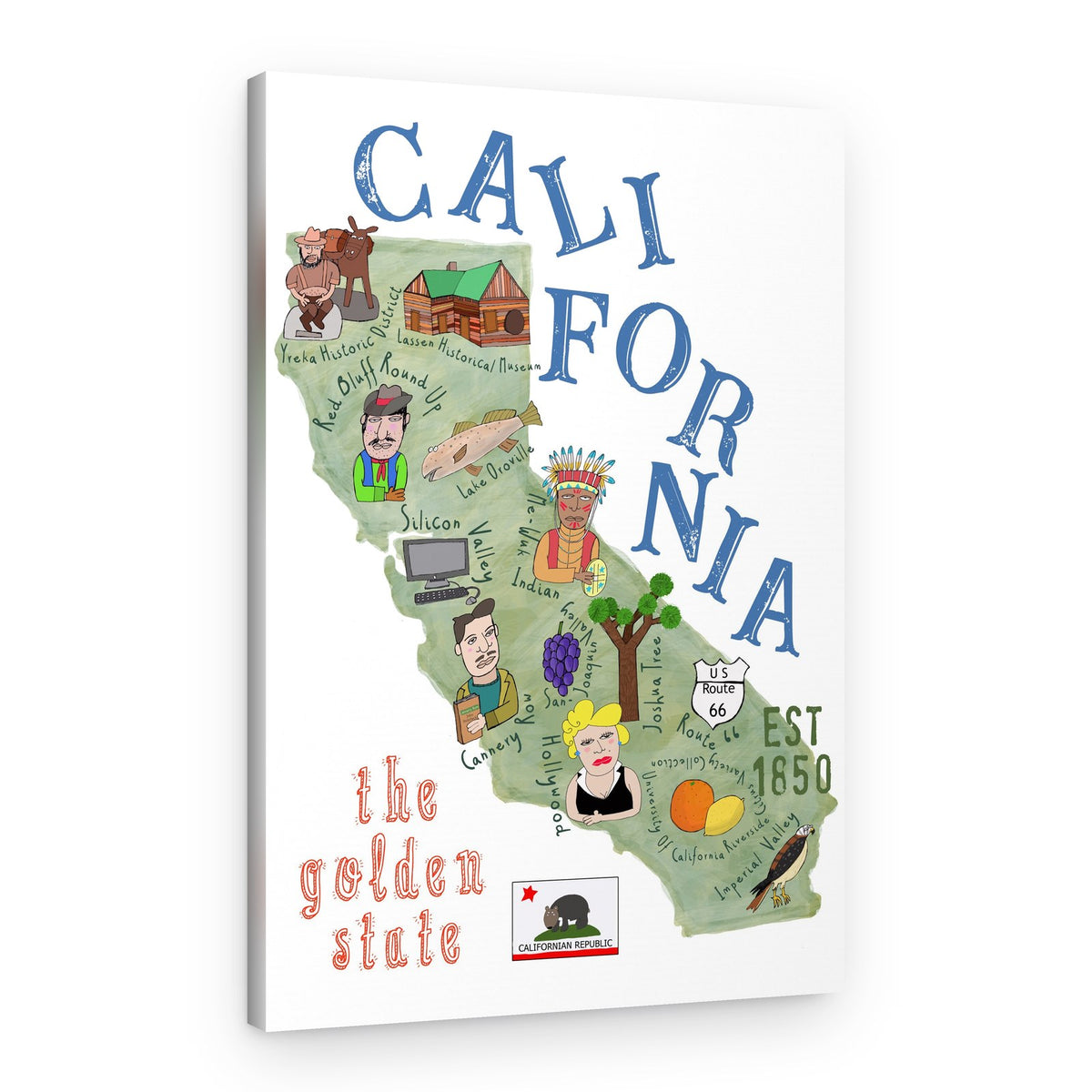 Illustrated California Map – Canvas Print