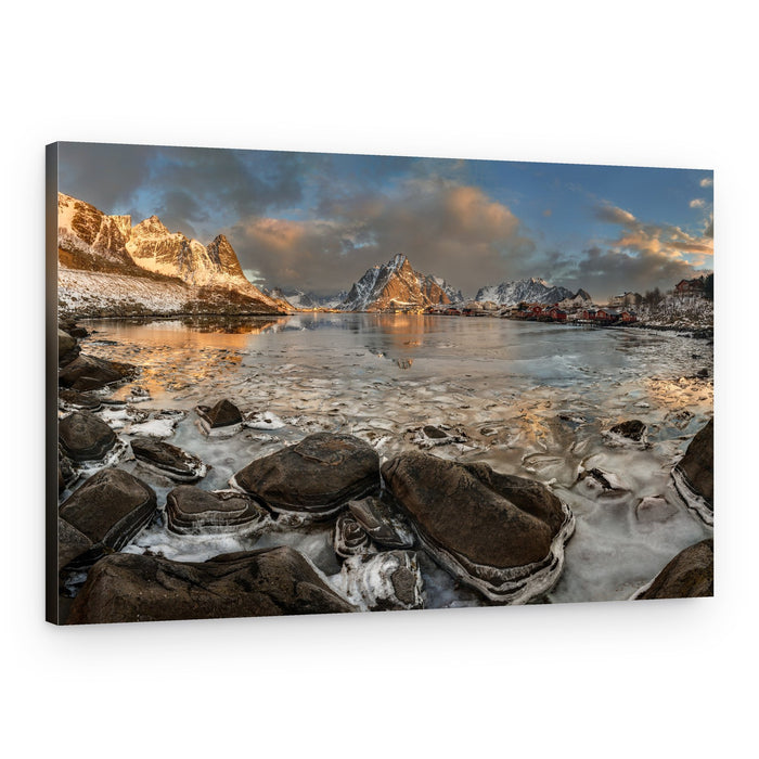 Snowy Fjord Village – Canvas Print