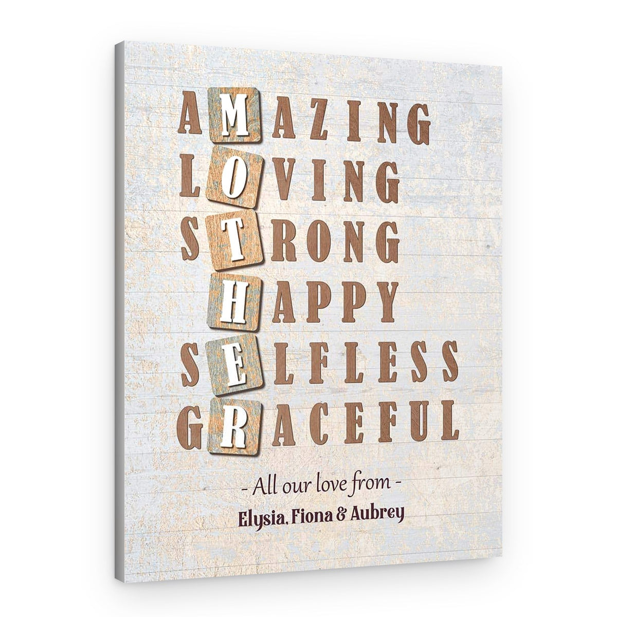 Mother Acronym Photo Canvas Print – Amazing Loving Strong Happy Selfless Graceful – Canvas Print – Design B
