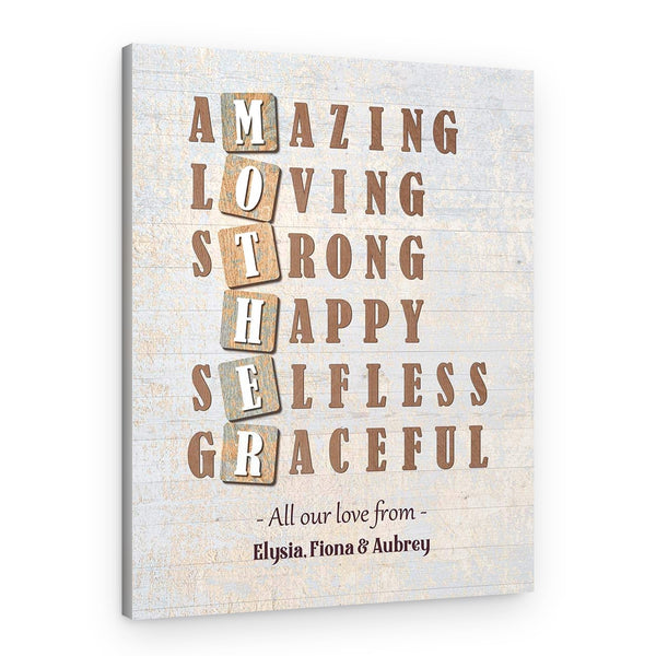 Mother Acronym Photo Canvas Print – Amazing Loving Strong Happy Selfless Graceful