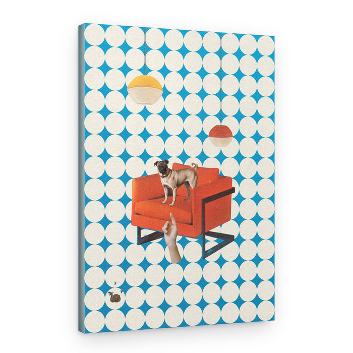 Playful Pug On Orange Chair – Canvas Print