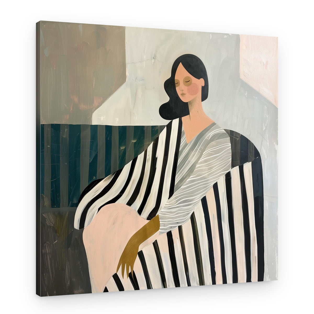 Pensive Striped Woman – Canvas Print