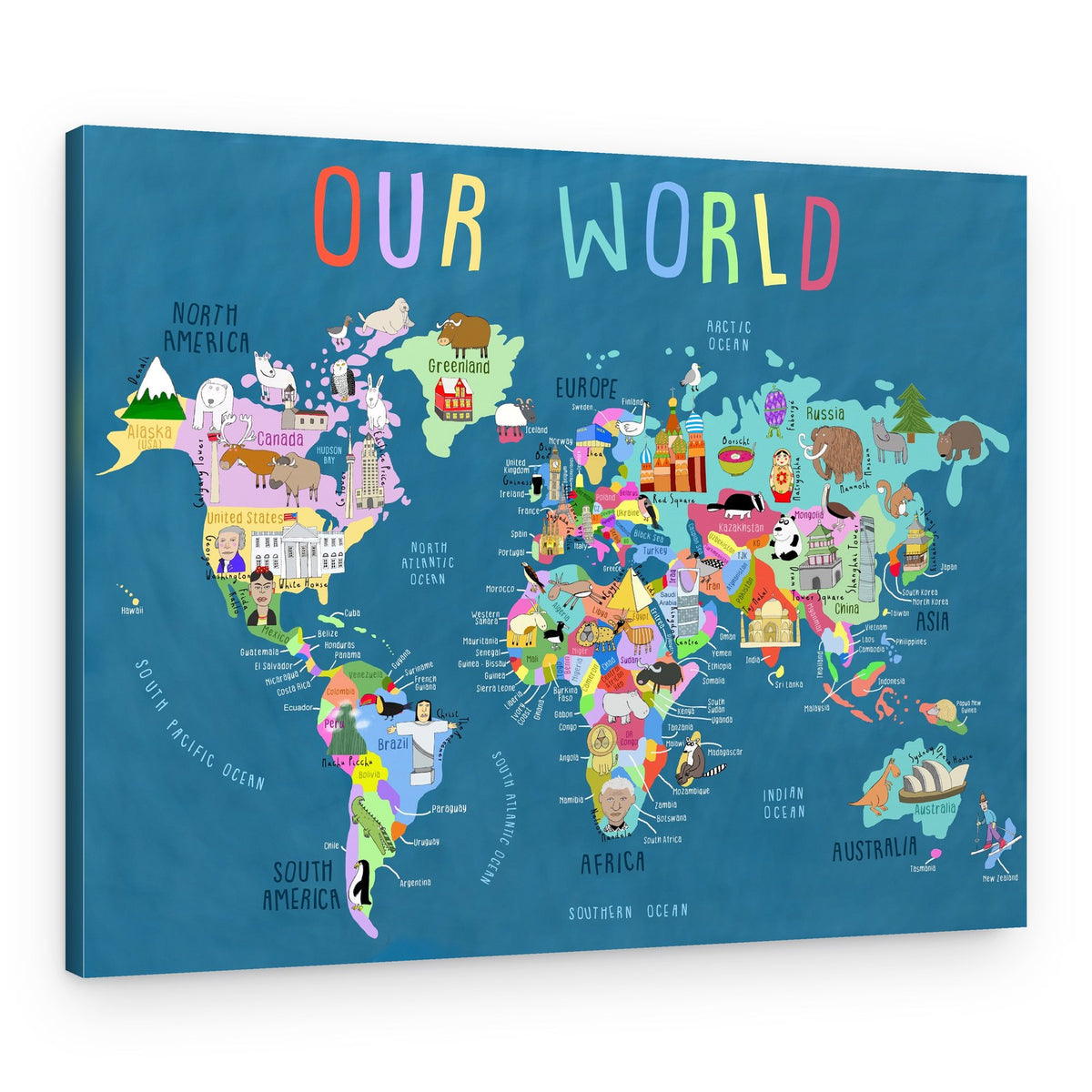 Whimsical World Map – Canvas Print