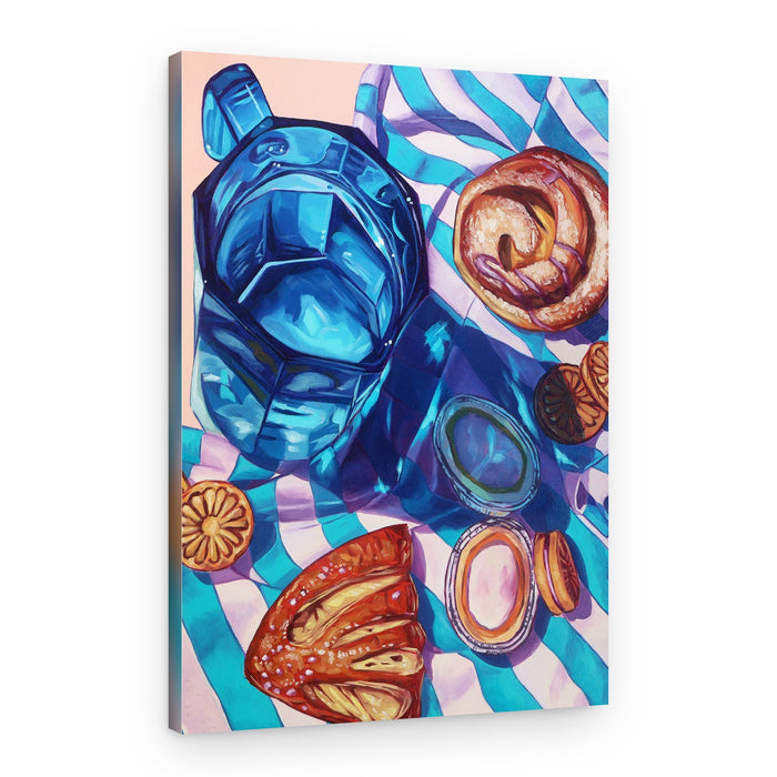 Vibrant Blue Pitcher and Pastries – Canvas Print