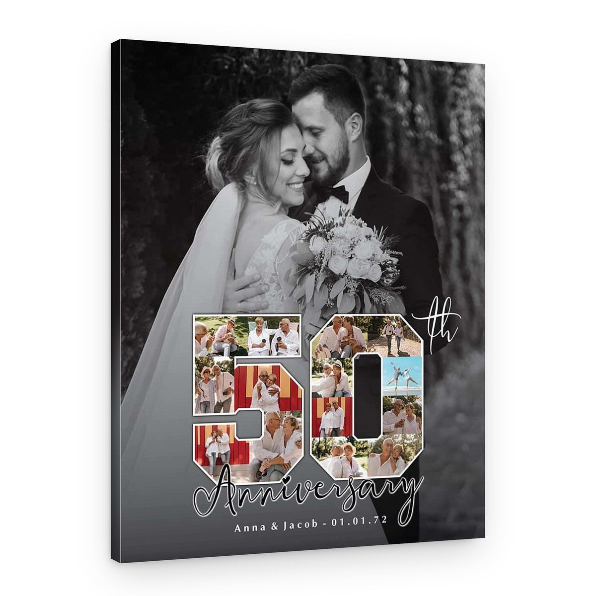 50th Anniversary Number Photo Collage Black And White Canvas Print – Canvas Print