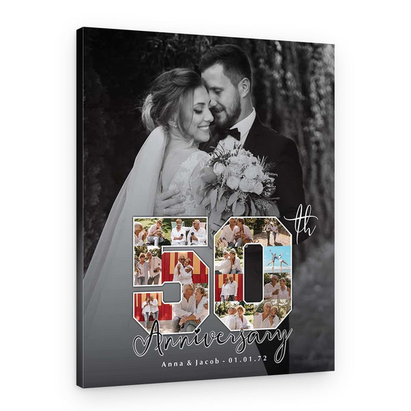 50th Anniversary Number Photo Collage Black And White Canvas Print