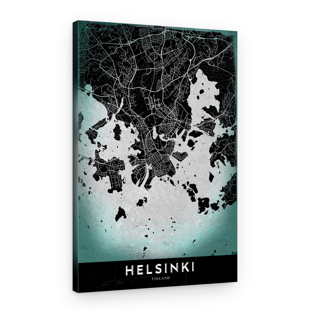 Helsinki Aqua Map – Canvas Print