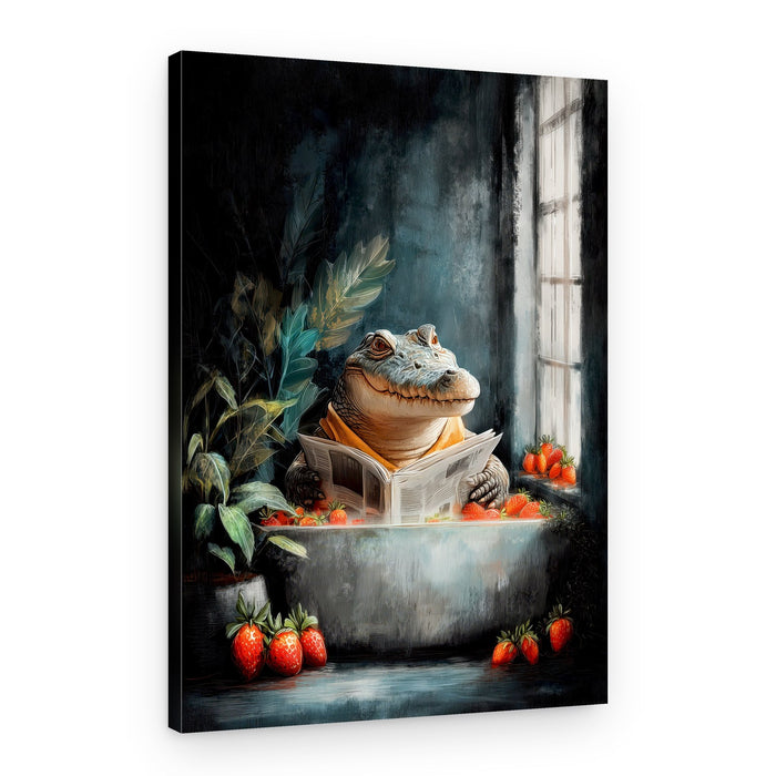 Cozy Alligator Bathtime – Canvas Print