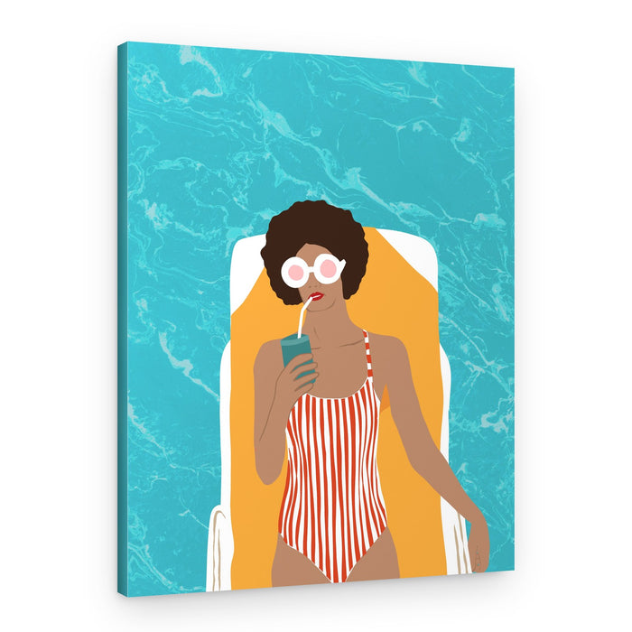 Woman Poolside Relaxation – Canvas Print