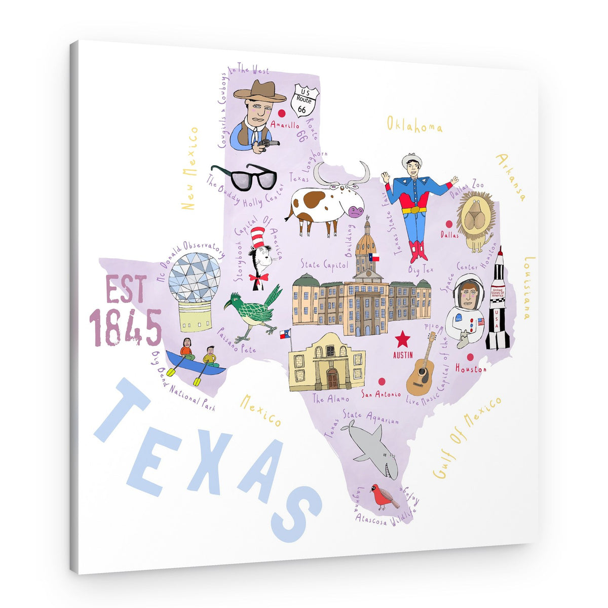 Whimsical Texas Map – Canvas Print
