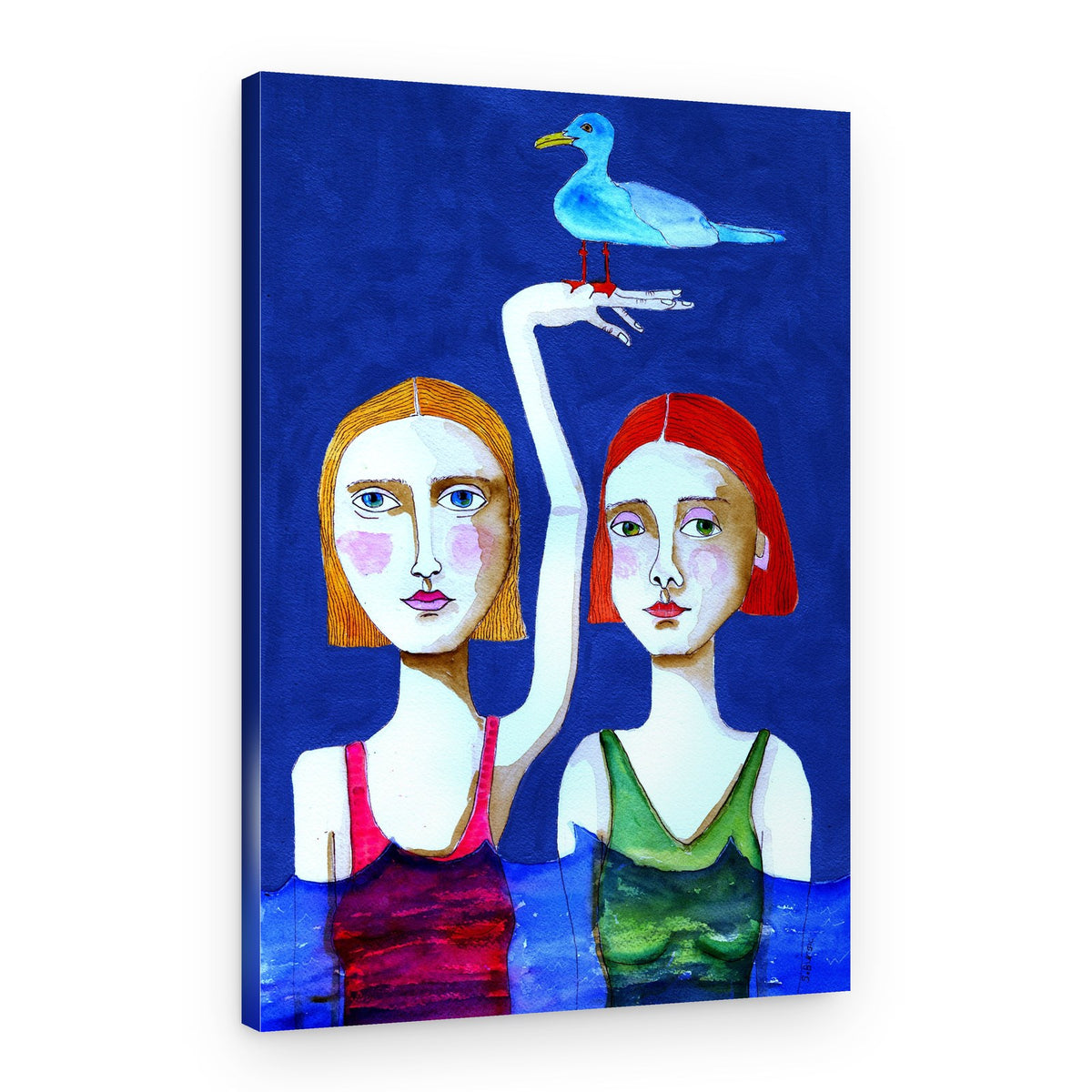 Whimsical Women Blue Bird – Canvas Print