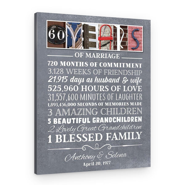 60 Years of Marriage Custom Milestone Letter Art