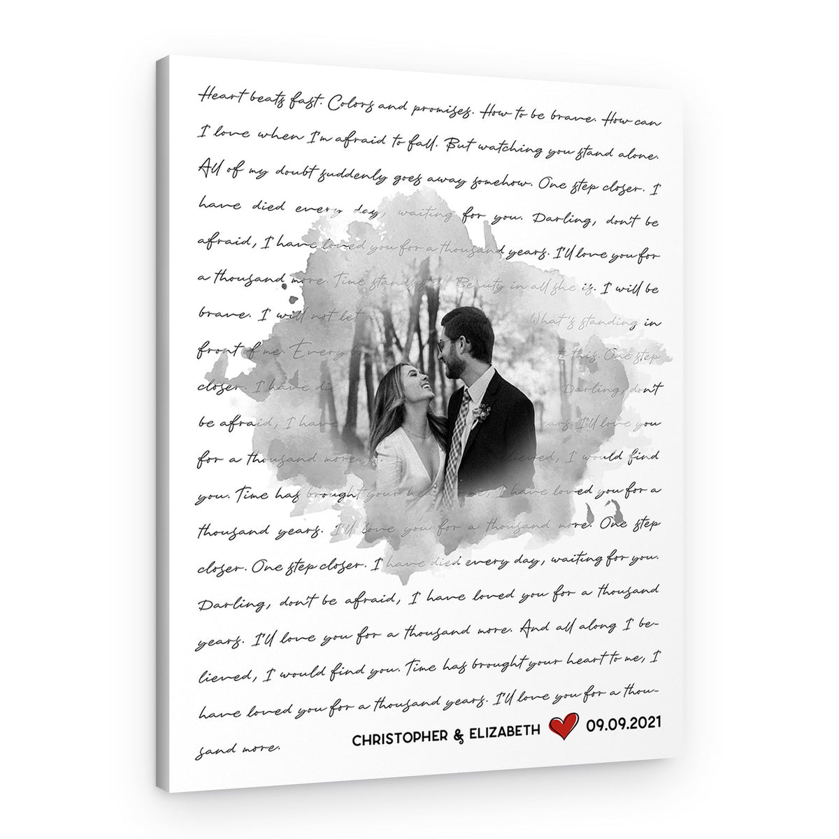 Watercolor Black & White Wedding Song Canvas with Photo – Canvas Print