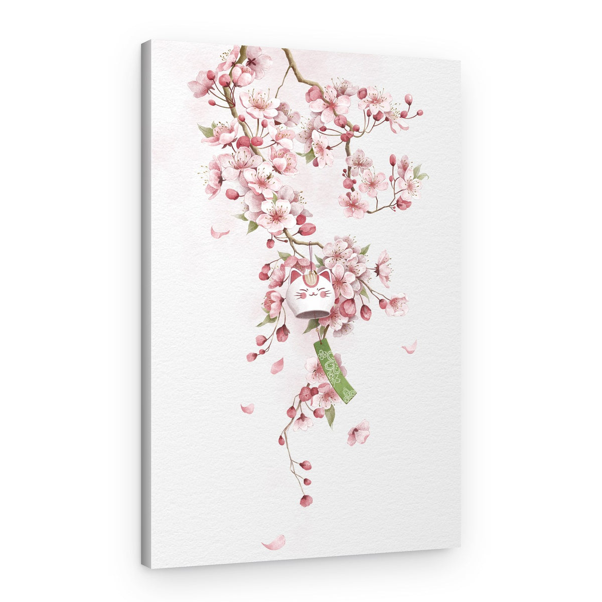 Sakura Lucky Cat Bell – Canvas Print