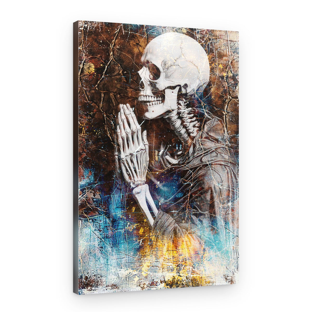 Solemn Praying Skeleton – Canvas Print
